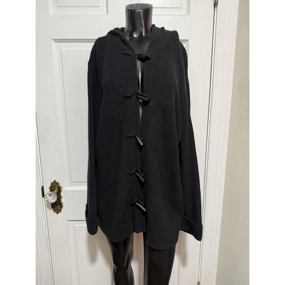 Russ Womens Black Sweater With Hood Size XL Unique Buttons Long Sleeve